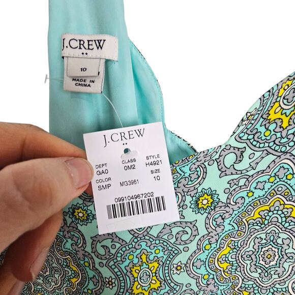 J Crew Tank Top Cami Tank Top Women 10 Green Medallion Print Scallop Top NWT - Picture 7 of 9